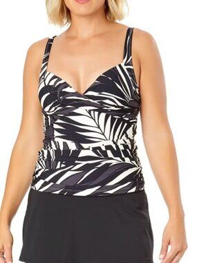 Anne Cole Palm Chic Underwire Tankini Swim Top Tropical Print 20W NWT